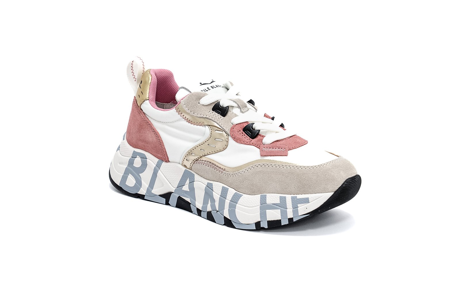 Voile Blanche - Sneakers in pelle e tessuto bianco e rosa
